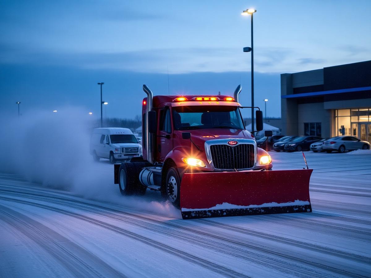 Plow truck clearing commercial lot