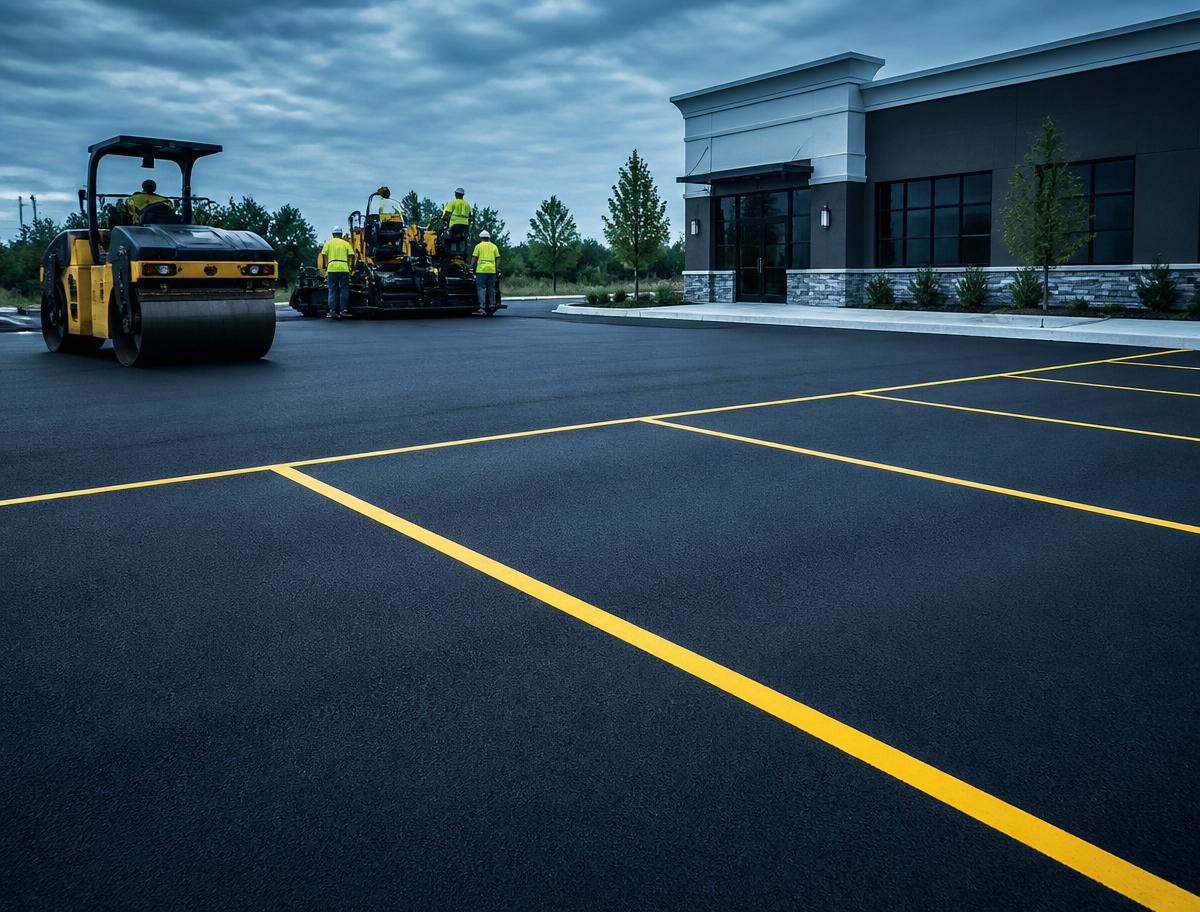 Freshly paved asphalt with line striping